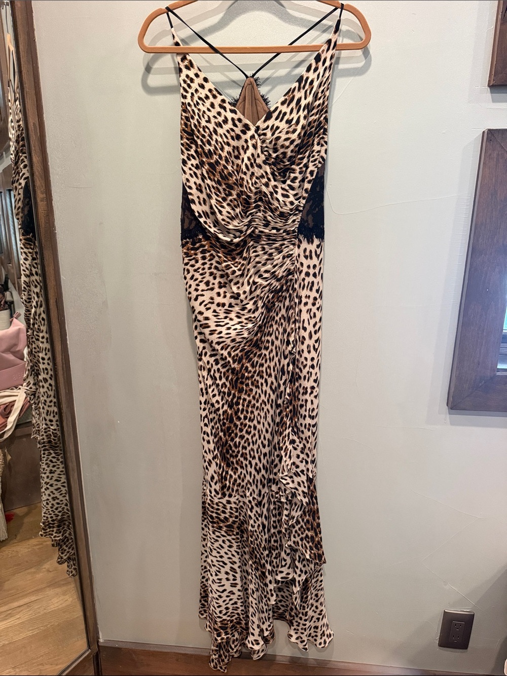 Tadashi Shoji Leopard-Print Maxi Dress with Black Lace Accents - Beige/Brown